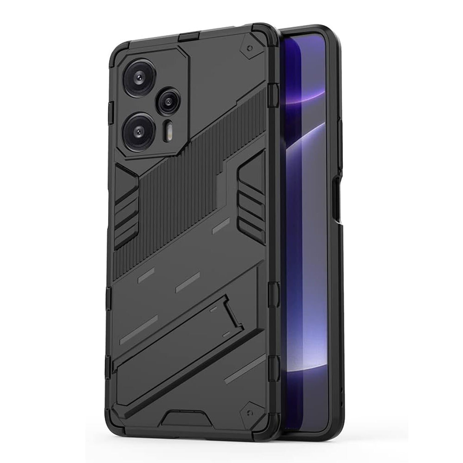Microcase Xiaomi Poco F5 / Redmi Note 12 Turbo Matrix Serisi Armor Standlı Perfect Koruma Kılıf - Siyah AL3416