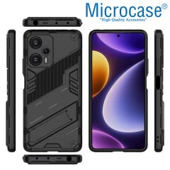 Microcase Xiaomi Poco F5 / Redmi Note 12 Turbo Matrix Serisi Armor Standlı Perfect Koruma Kılıf - Siyah AL3416