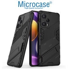 Microcase Xiaomi Poco F5 / Redmi Note 12 Turbo Matrix Serisi Armor Standlı Perfect Koruma Kılıf - Siyah AL3416