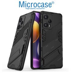 Microcase Xiaomi Poco F5 / Redmi Note 12 Turbo Matrix Serisi Armor Standlı Perfect Koruma Kılıf - Siyah AL3416