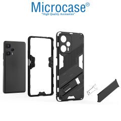 Microcase Xiaomi Poco F5 / Redmi Note 12 Turbo Matrix Serisi Armor Standlı Perfect Koruma Kılıf - Siyah AL3416