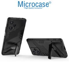 Microcase Xiaomi Poco F5 / Redmi Note 12 Turbo Matrix Serisi Armor Standlı Perfect Koruma Kılıf - Siyah AL3416