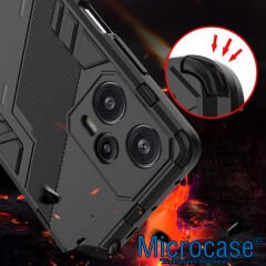 Microcase Xiaomi Poco F5 / Redmi Note 12 Turbo Matrix Serisi Armor Standlı Perfect Koruma Kılıf - Siyah AL3416