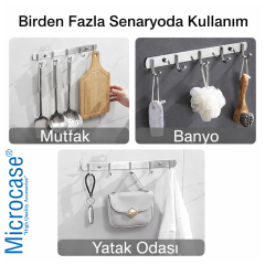 Microcase Duvara Monte Paslanmaz Çelik 4 Askılıklı Elbise ve Eşya Askılığı 2 ADET AL5712