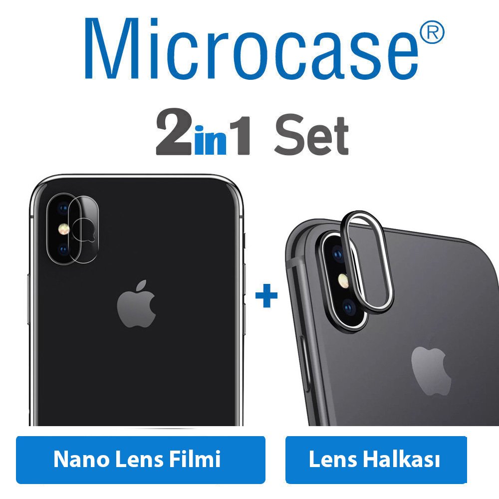 Microcase iPhone X Kamera Koruma Seti Nano Koruma+Halka SİYAH