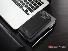 Galaxy A7 2017 Brushed Carbon Fiber Silikon TPU Kılıf + Tempered