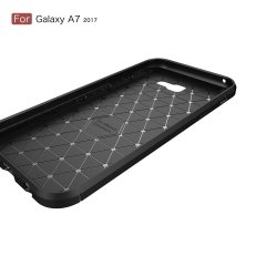 Galaxy A7 2017 Brushed Carbon Fiber Silikon TPU Kılıf + Tempered