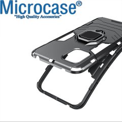 Microcase Xiaomi Mi10 Lite Batman Serisi Yüzük Standlı Armor Kılıf - Siyah