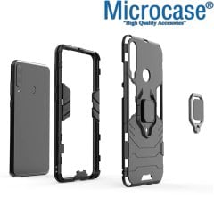 Microcase Xiaomi Mi10 Lite Batman Serisi Yüzük Standlı Armor Kılıf - Siyah