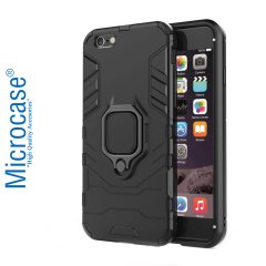Microcase iPhone 8 Batman Serisi Yüzük Standlı Armor Kılıf - Siyah + Tempered Glass Cam Koruma