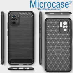 Microcase Xiaomi Redmi Note 10 Brushed Carbon Fiber Silikon Kılıf - Siyah