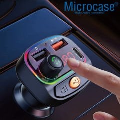 Microcase RGB Bluetooth FM Transmitter Araç Şarj Wireless Çift USB Giriş Type-C - AL3203