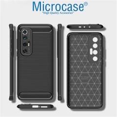 Microcase Xiaomi Mi 10S Brushed Carbon Fiber Silikon Kılıf - Siyah