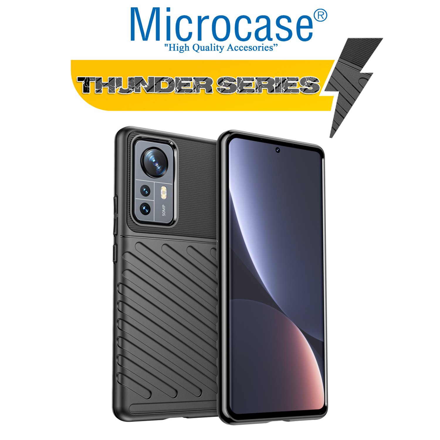 Microcase Xiaomi Mi 12X Thunder Serisi Darbeye Dayanıklı Silikon Kılıf - Siyah