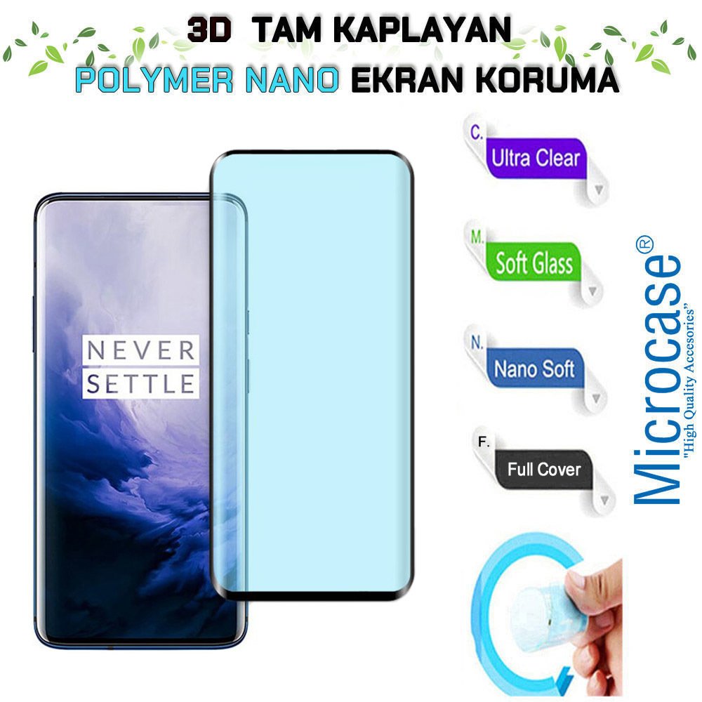 Microcase OnePlus 7 Pro 3D Kavisli Tam Kaplayan Polymer Nano Ekran Koruma - Siyah