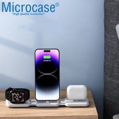 Microcase iPhone-Apple Watch-Airpods için 3in1 Katlanabilir Kablosuz Şarj Standı - AL3651 beyaz