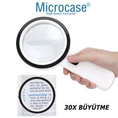 Microcase 90mm  30X   HD 12 Led Işık Aydınlatmalı  El Tipi  Büyüteç  -AL4610