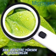 Microcase 90mm  30X   HD 12 Led Işık Aydınlatmalı  El Tipi  Büyüteç  -AL4610
