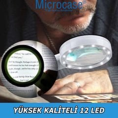 Microcase 90mm  30X   HD 12 Led Işık Aydınlatmalı  El Tipi  Büyüteç  -AL4610