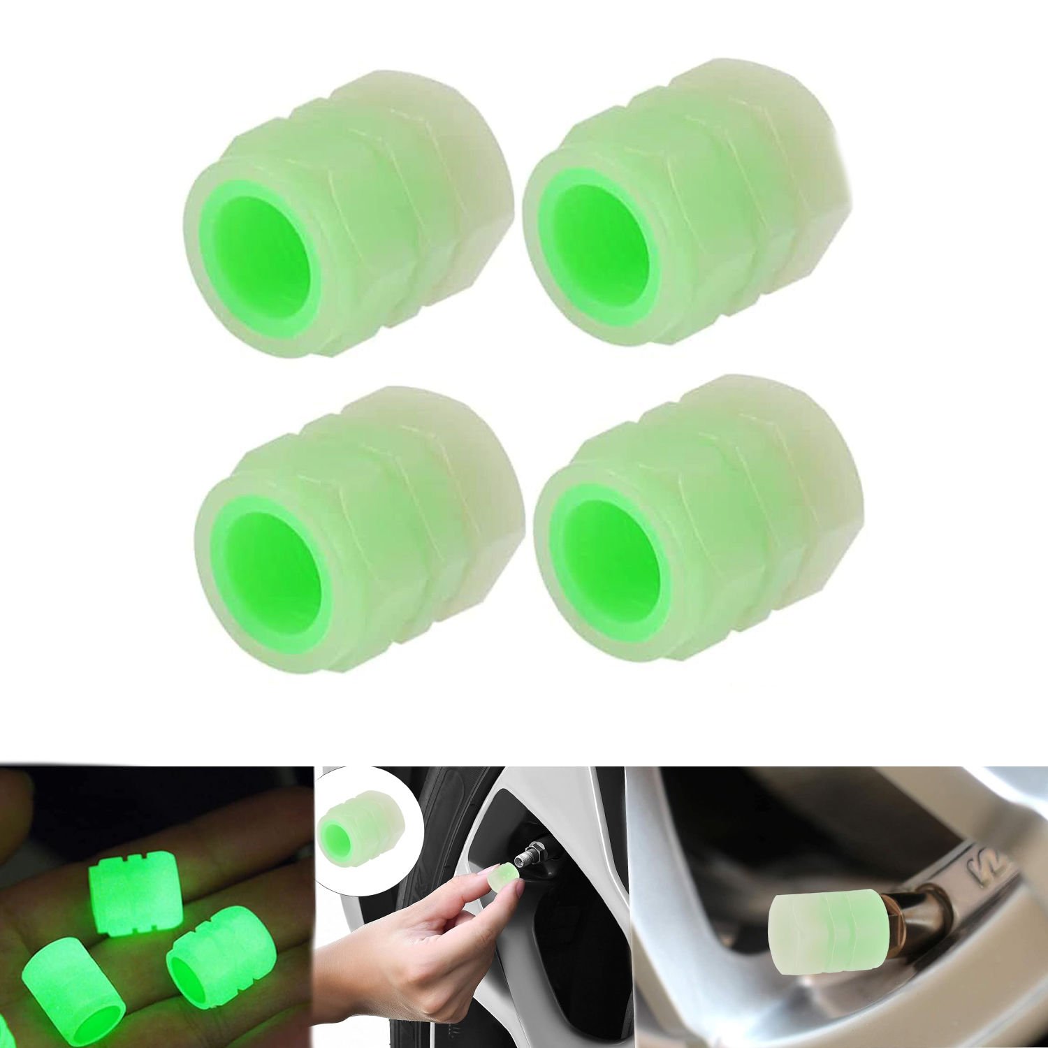 Microcase 4'lü Pilsiz Yeşil Fosforlu Gece Parlayan Araba Motorsiklet Sibop Kapağı AL4200