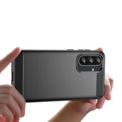 Microcase Samsung A37 5G ile Uyumlu Brushed Carbon Fiber Silikon Kılıf - Siyah AL3332