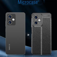 Microcase Xiaomi Redmi Note 12 (Çin Versiyon) Leather Serisi Deri Efekt Silikon Kılıf - Siyah AL3337