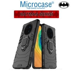 Microcase Huawei Mate 30 Batman Serisi Yüzük Standlı Armor Kılıf - Siyah + Tempered Glass Cam Koruma