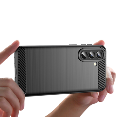 Microcase Samsung A57 5G ile Uyumlu Brushed Carbon Fiber Silikon Kılıf - Siyah AL3332