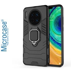Microcase Huawei Mate 30 Batman Serisi Yüzük Standlı Armor Kılıf - Siyah + Tempered Glass Cam Koruma