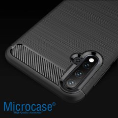 Microcase Huawei Nova 5 Brushed Carbon Fiber Silikon Kılıf - Siyah