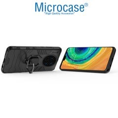 Microcase Huawei Mate 30 Batman Serisi Yüzük Standlı Armor Kılıf - Siyah + Tempered Glass Cam Koruma