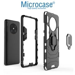 Microcase Huawei Mate 30 Batman Serisi Yüzük Standlı Armor Kılıf - Siyah + Tempered Glass Cam Koruma