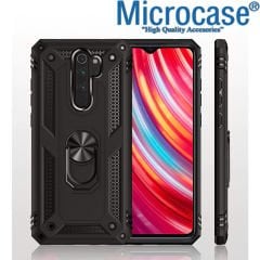 Microcase Xiaomi Redmi 9 Anka Serisi Yüzük Standlı Armor Kılıf- Siyah