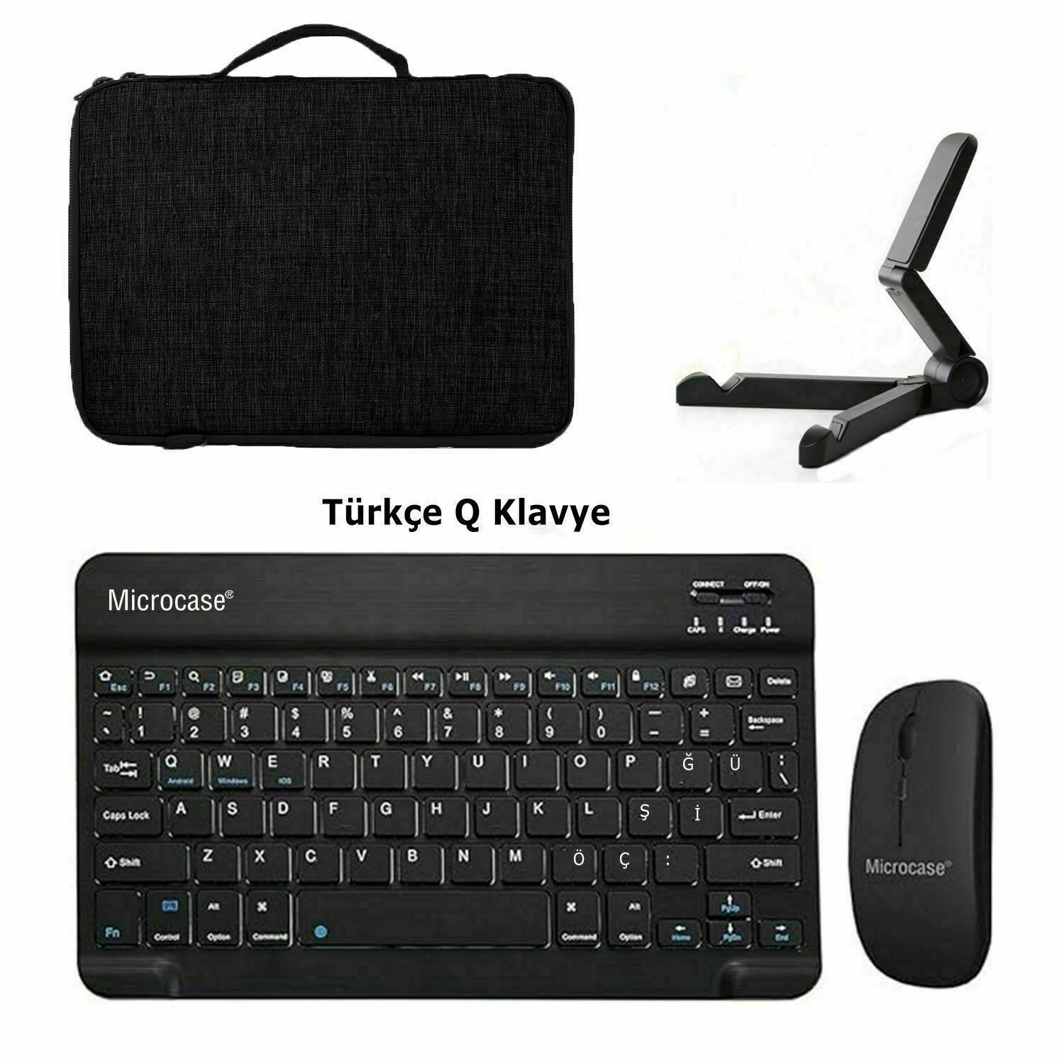Microcase Xiaomi Redmi Pad Se 8.7 inch Tablet  Uyumlu Tablet Çanta+Türkçe Bluetooth Klavye+Mouse+Tablet Standı-Siyah AL8128