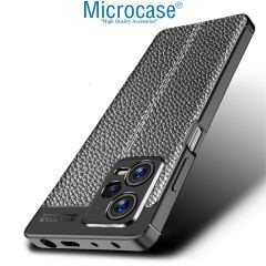 Microcase Xiaomi Redmi Note 12 Pro Plus (Global) Leather Serisi Deri Efekt Silikon Kılıf - Siyah AL3337
