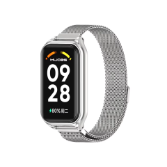 Microcase Xiaomi Mi Band 8/Mi Band 9 Uyumlu Metal Kasalı Mıknatıslı Kordon Kayış - KY6552