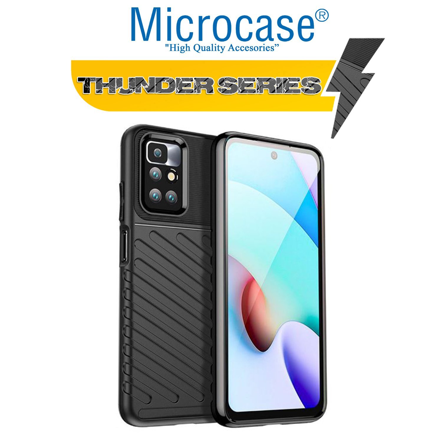 Microcase Xiaomi Redmi 10 Thunder Serisi Darbeye Dayanıklı Silikon Kılıf - Siyah