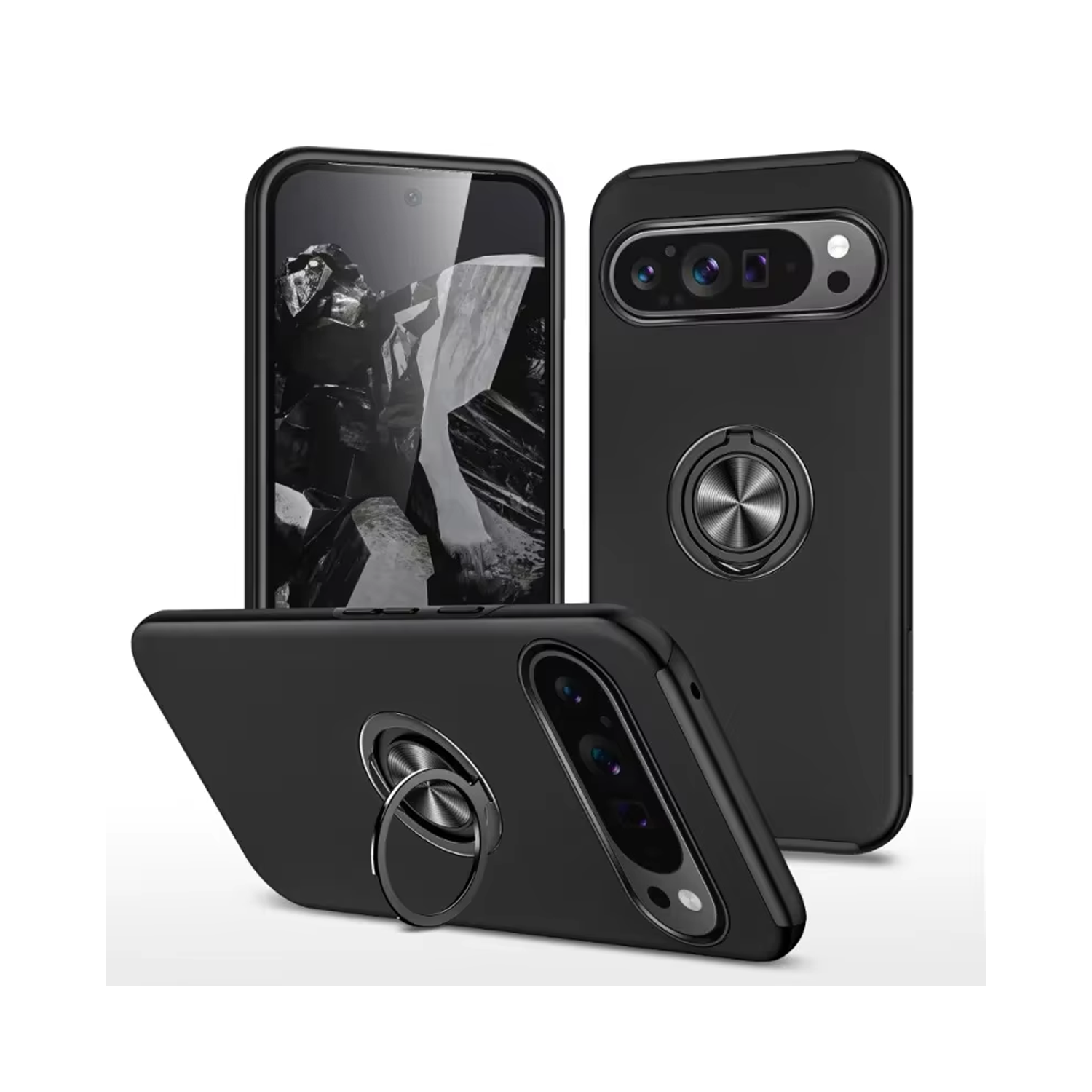 Microcase Google Pixel 9 Pro XL ile Uyumlu Manyetik Mıknatıslı Yüzük Standlı Kılıf-AL5139