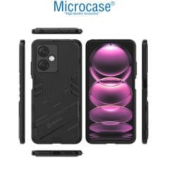 Microcase Xiaomi Redmi Note 12 (Çin Versiyon) Matrix Serisi Armor Standlı Perfect Koruma Kılıf -Siyah AL3416