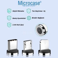 Microcase 3in1 Yuvarlak Manyetik Mıknatıslı  Şarj Kablosu  Ucu Lightning Type-C Micro USB-AL4637