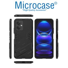 Microcase Xiaomi Poco X5 5G/Redmi Note 12 5G Matrix Serisi Armor Standlı Perfect Koruma Kılıf - Siyah AL3416