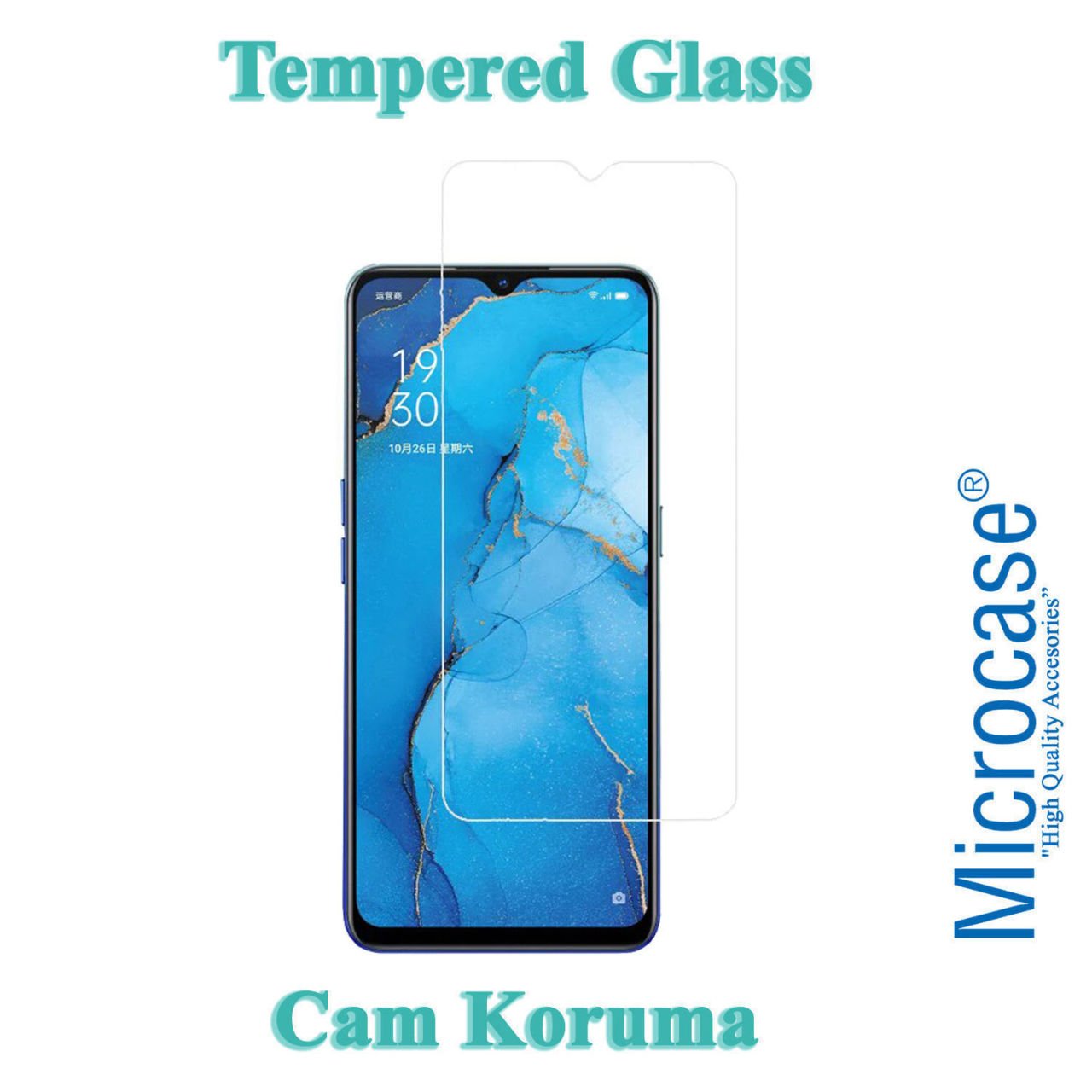Microcase Oppo Reno 3 - Oppo A91 Tempered Glass Cam Ekran Koruma