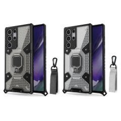 Microcase Samsung Galaxy S22 Ultra Capsule Serisi Kayış Askılı Yüzük Standlı Armor Kılıf - AL8119
