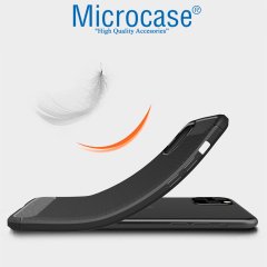 Microcase iPhone 11 Pro Brushed Carbon Fiber Silikon Kılıf - Siyah + Tempered Glass Cam Koruma