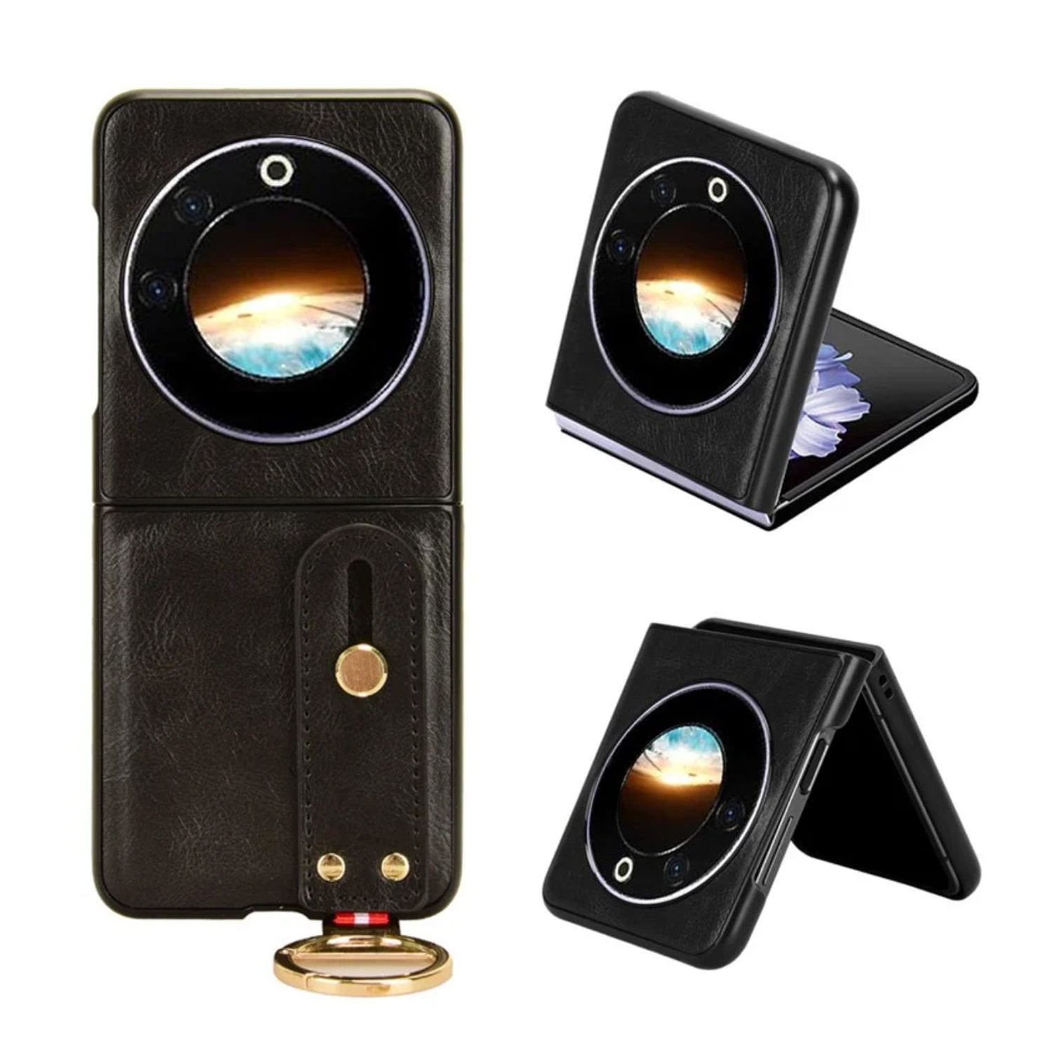 Microcase Tecno Phantom V Flip için Askılıklı Deri Kaplama Kılıf - AL4271