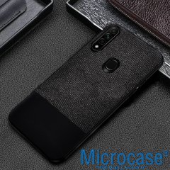 Microcase Huawei Y6P Fabrik Serisi Kumaş ve Deri Desen Kılıf - Siyah
