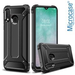 Microcase Samsung Galaxy A20e King Serisi Armor Perfect Koruma Kılıf Siyah + Tempered Glass Cam Koruma (SEÇENEKLİ)