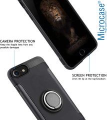 Microcase iPhone 7 Yüzük Standlı Armor Silikon Kılıf - Siyah + Tempered Glass Cam Koruma