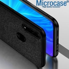 Microcase Huawei Y6P Fabrik Serisi Kumaş ve Deri Desen Kılıf - Siyah