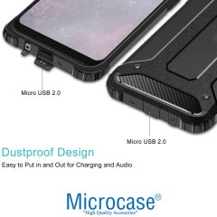 Microcase Samsung Galaxy A20e King Serisi Armor Perfect Koruma Kılıf Siyah + Tempered Glass Cam Koruma (SEÇENEKLİ)